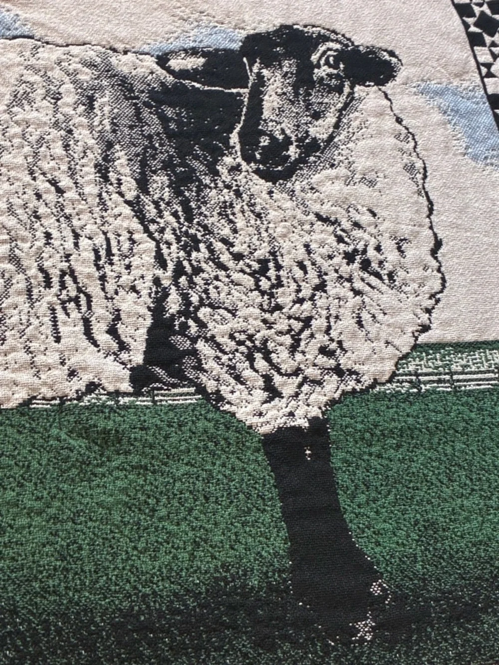 Vintage Woven Sheep Farm Tapestry Throw Blanket Fringe Rustic Cottagecore 45x67